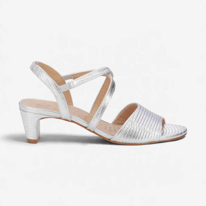 Liza Silver Lizard Print Leather
