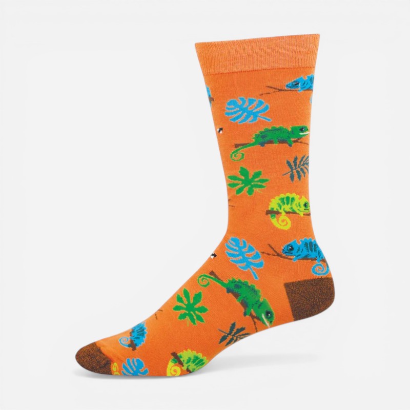 Men's Bamboo Novelty Crew Lounging Lizards Orange